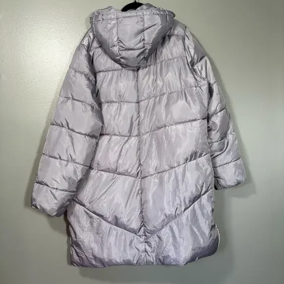 Ellos Silver Quilted Puffer Jacket Winter Coat - Size 18/20 - Women's Plus Size